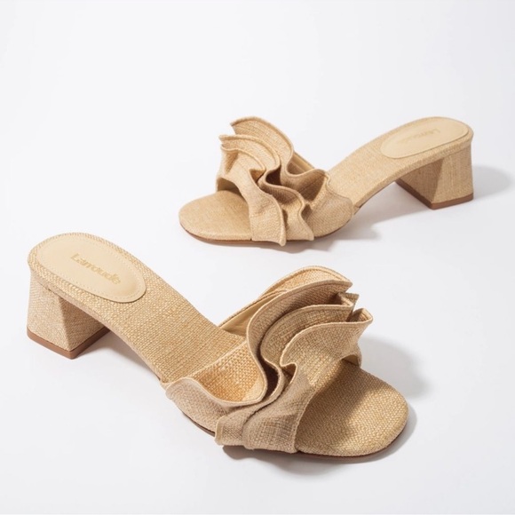 Larroude Shoes - Larroude Ruffled Slide Sandals in Natural Tan